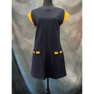 Massimo Dutti Navy & Yellow Dress Size Medium Color‎ Block Mini Dress Casual